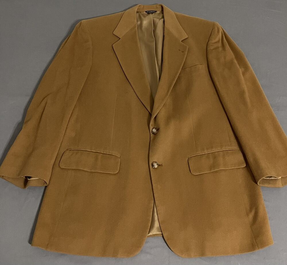 Vtg Bill Blass Parisian 100% Cashmere Blazer Jacket Mens 44R Camel USA Made